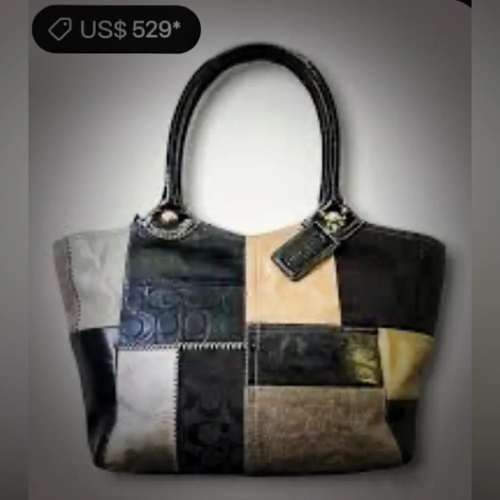 Rare Vintage Y2K style Coach Tote bag Black and Cream Patchwork shoulder bag - Picture 3 of 17